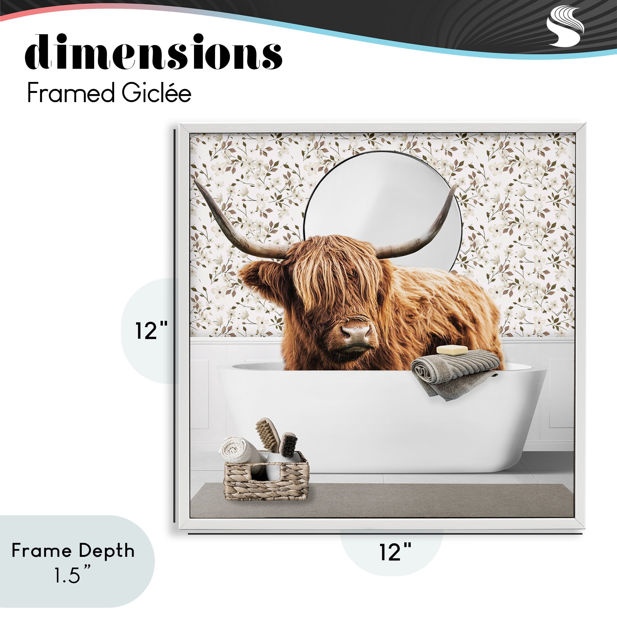 Stupell Industries Boho Cattle Bath Time White Framed Giclee Art, design by CAD Designs