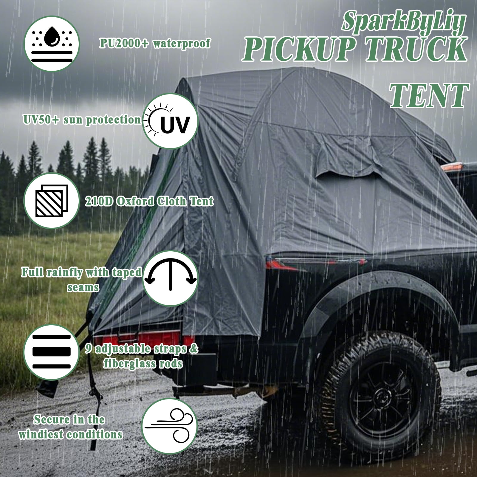 5.5-6.0 Ft Pickup Truck Bed Tent | 210D PU2000 Waterproof, 2-Person UV50+ All-Weather Camping Tent (Gray-Green)