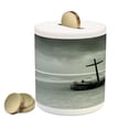 thumbnail image 1 of Shipwreck Piggy Bank, Wreck Small Stranded Boat on Seaside Snow Clouds Windy Day Wave Picture, Ceramic Coin Bank Money Box for Cash Saving, 3.6" X 3.2", Black and White, by Ambesonne, 1 of 4