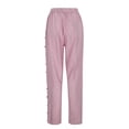 thumbnail image 7 of Wenyuyu Womens Striped Trousers Trendy Side Button Decor Lounge Elastic Waist Pants Summer Cotton Linen Pants with Pockets Pink XL, 7 of 7