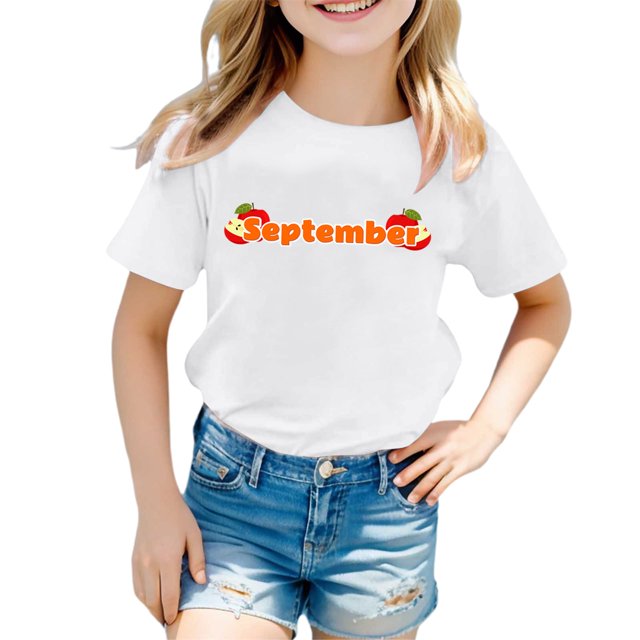 T-shirts pour Filles Mignons Manches Courtes Col Rond avec Imprimés Mensuels Hauts pour Filles, T-Shirts Blancs 2 Ans-3 Ans