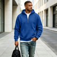 thumbnail image 5 of Hoodie Mens Quarter Zip Pullover Basic Sweatshirt Men Drawstring Hooded with Plain Elastic Hem 1/4 Zip Sweatshirt Blue S, 5 of 9