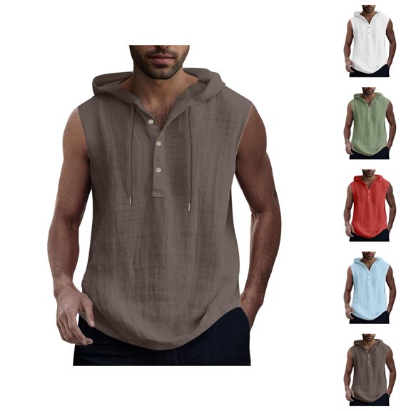 Hooded Tank Tops Men Lightweight Breathable Sleeveless Shirt Casual Athletic Workout Running Gym Tanks