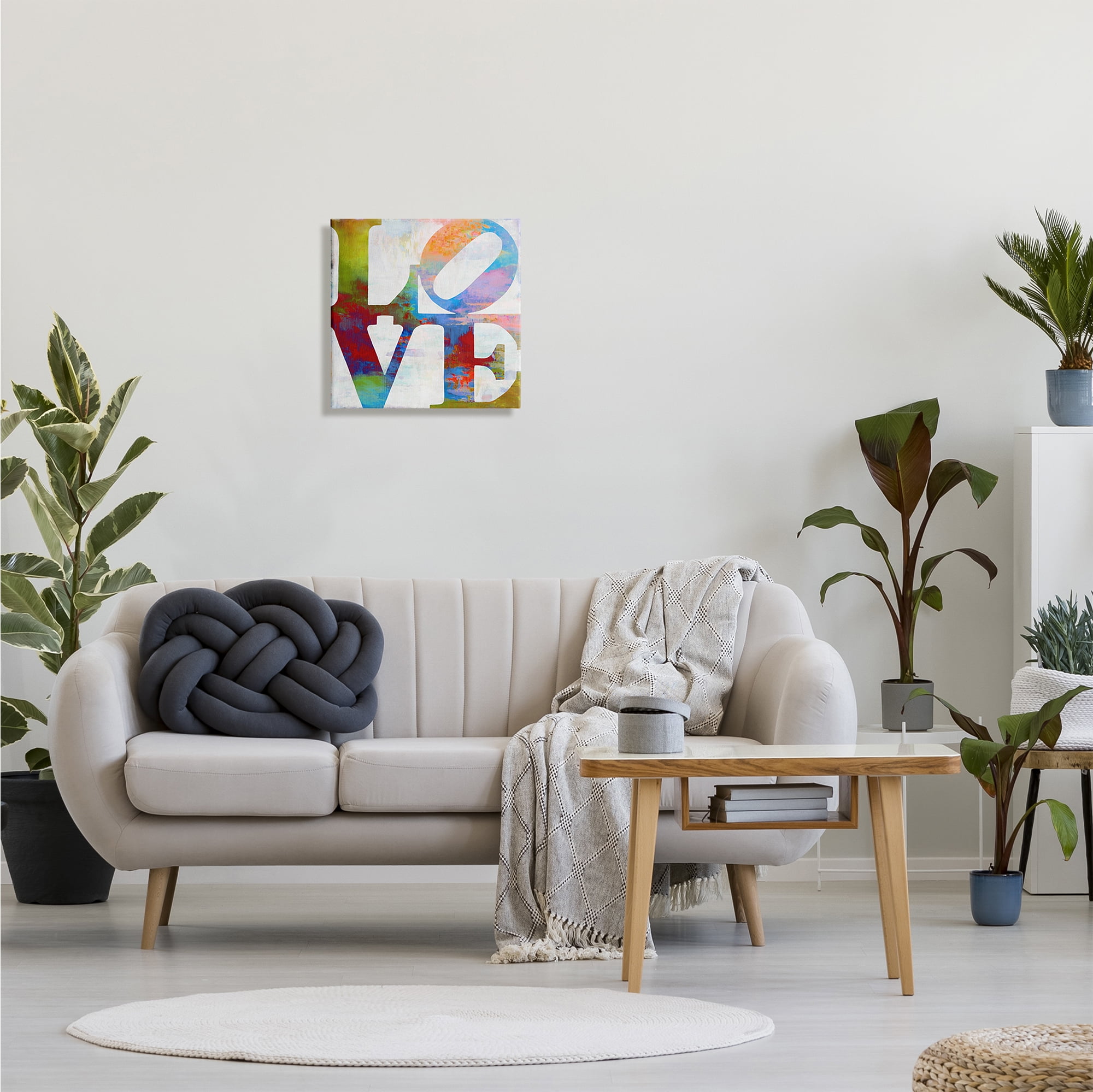 Love Painted Textured Rainbow Background Typography Typography Gallery-Wrapped Canvas Print Wall Art, 17x17