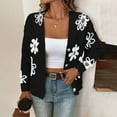 thumbnail image 2 of dGslk Women's New Autum And Winter Flower Pattern Button Front Cardigan Sweater Coat Black M, 2 of 2