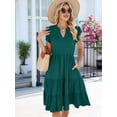 thumbnail image 6 of Women'S Summer Dress V Neck Short Sleeve Midi Sundress Flowy Tiered Beach Dresses with Pockets Dark Green S, 6 of 9