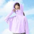 thumbnail image 3 of Girls Boys UPF 50+ Sun Hoodie Shirts with Mask and Brim Long Sleeve UV Protection Ice Silk Zip Sunscreen Clothes Purple 13-14 Years, 3 of 8