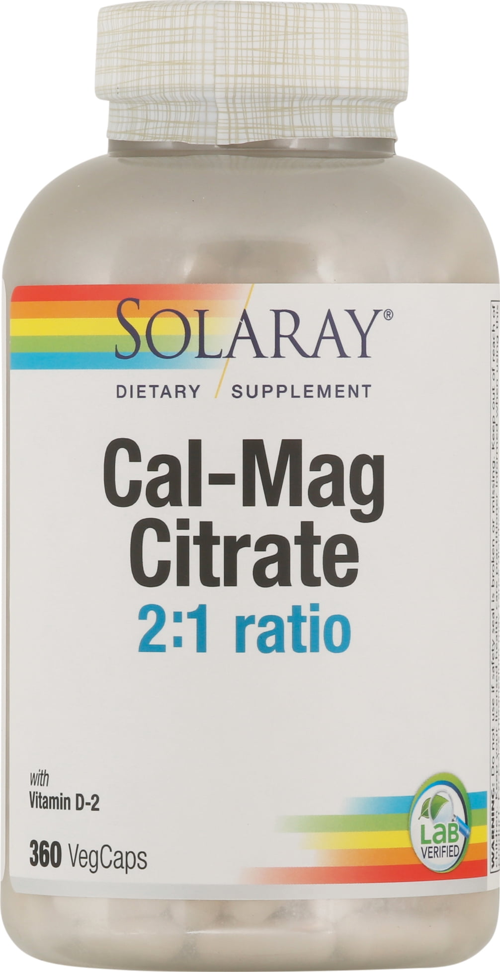 Solaray Calcium Magnesium Citrate 2:1 Ratio with Vitamin D2, Healthy Bone, Muscle & Nerve Support, 60 Serv, 360 VegCaps