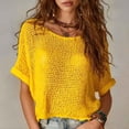thumbnail image 4 of Staron Women Hollow Out Knitted Round Neck Short Sleeve Casual Boho Beach Vacation Loose Tops Bohemian Crochet Sweater, Yellow 3XL, 4 of 7