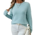 thumbnail image 3 of Womens Soft Knit Sweater Fall Dressy Casual Pullover Tops Light Blue XL, 3 of 8