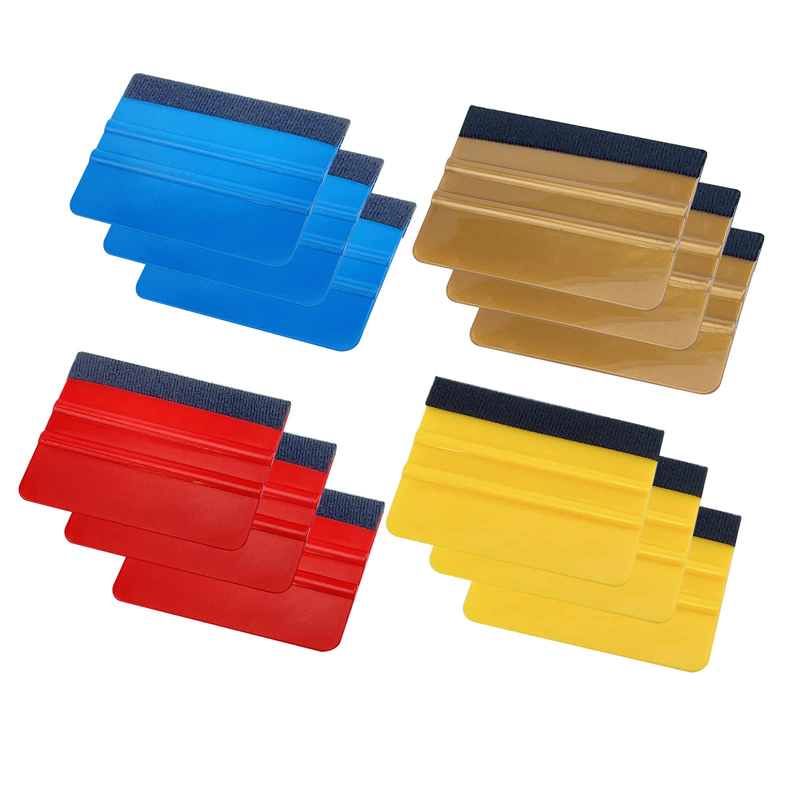 12 Pieces Felt Edge Squeegee Car Wrapping Tool Kits, 4 Inch Plastic