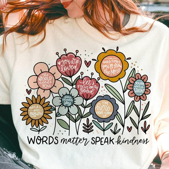 Words Matter Speak Kindness Boho Floral Sweatshirt, Inspirational Kindness Affirmations Flowers Pullover