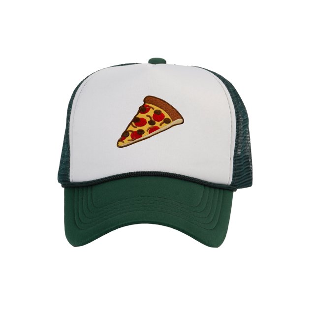 Adult Men's Pepperoni Pizza Slice Rope Foam Trucker Hat, White/Forest