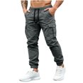 thumbnail image 3 of MXALUOB Men's Cargo Joggers Drawstring Cuffed Ankle Elastic Waist Pants with Multi Pockets Regular Fit Solid Color Pull On Trousers, 3 of 6