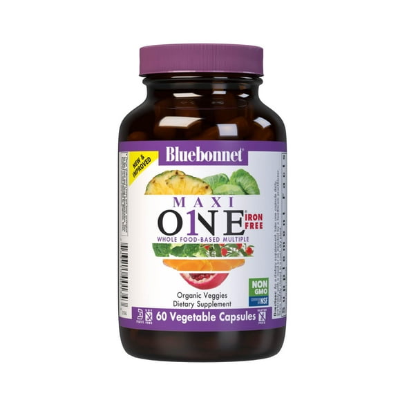 Bluebonnet Maxi One (Iron-Free), Whole Food Multiple, Enzymes, Energy, Vitality, 60 Days