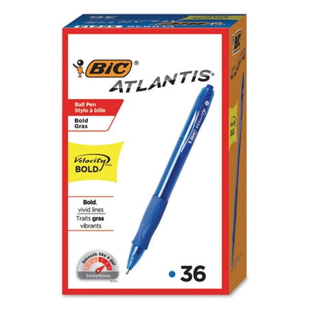 Bic Velocity Atlantis Bold Retractable Ballpoint Pen Value Pack, 1.6 Mm, Blue Ink And Barrel, 36-Pack