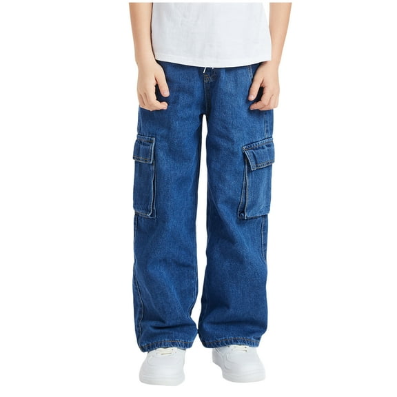 CZHQWE Boys Jeans Size 8 Boys Clothes Size 7 Boys Cargo Baggy Pants Elastic Waist Wide Leg Jeans Casual Demin Pants With Pockets 8-9 Years