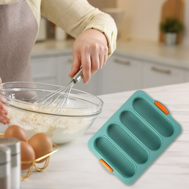 4 Cavity Silicone French Bread Loaf Pan Non-Stick Flexible Baking Tray for Homemade Cakes and Pastries