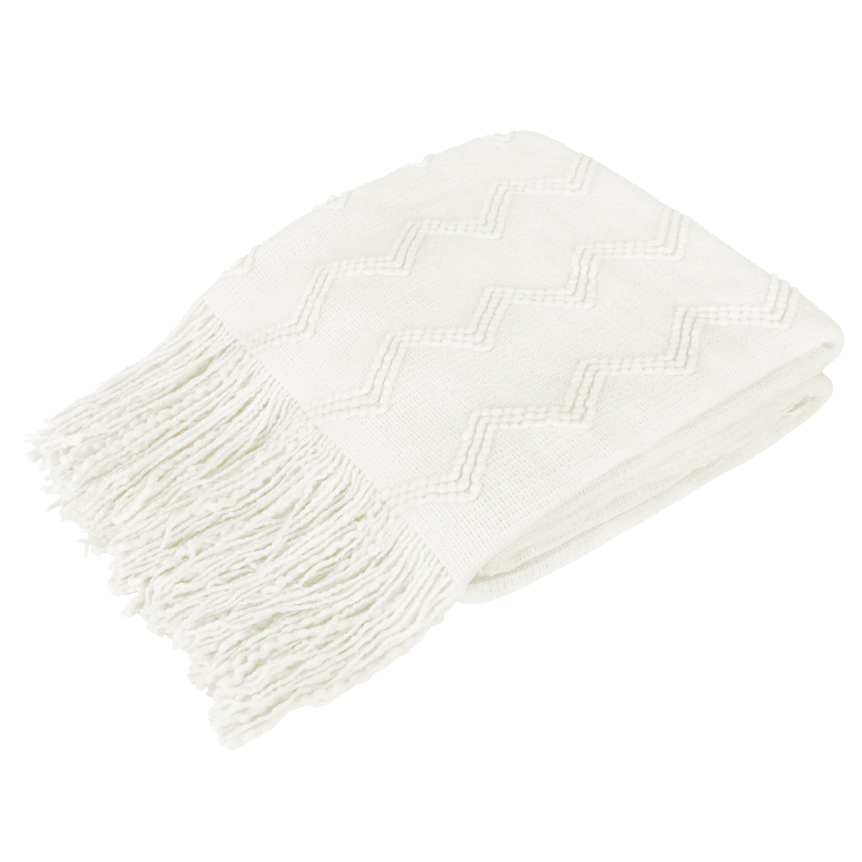 PAVILIA Knitted Throw Blanket Fringe White Decorative Tassel Boho