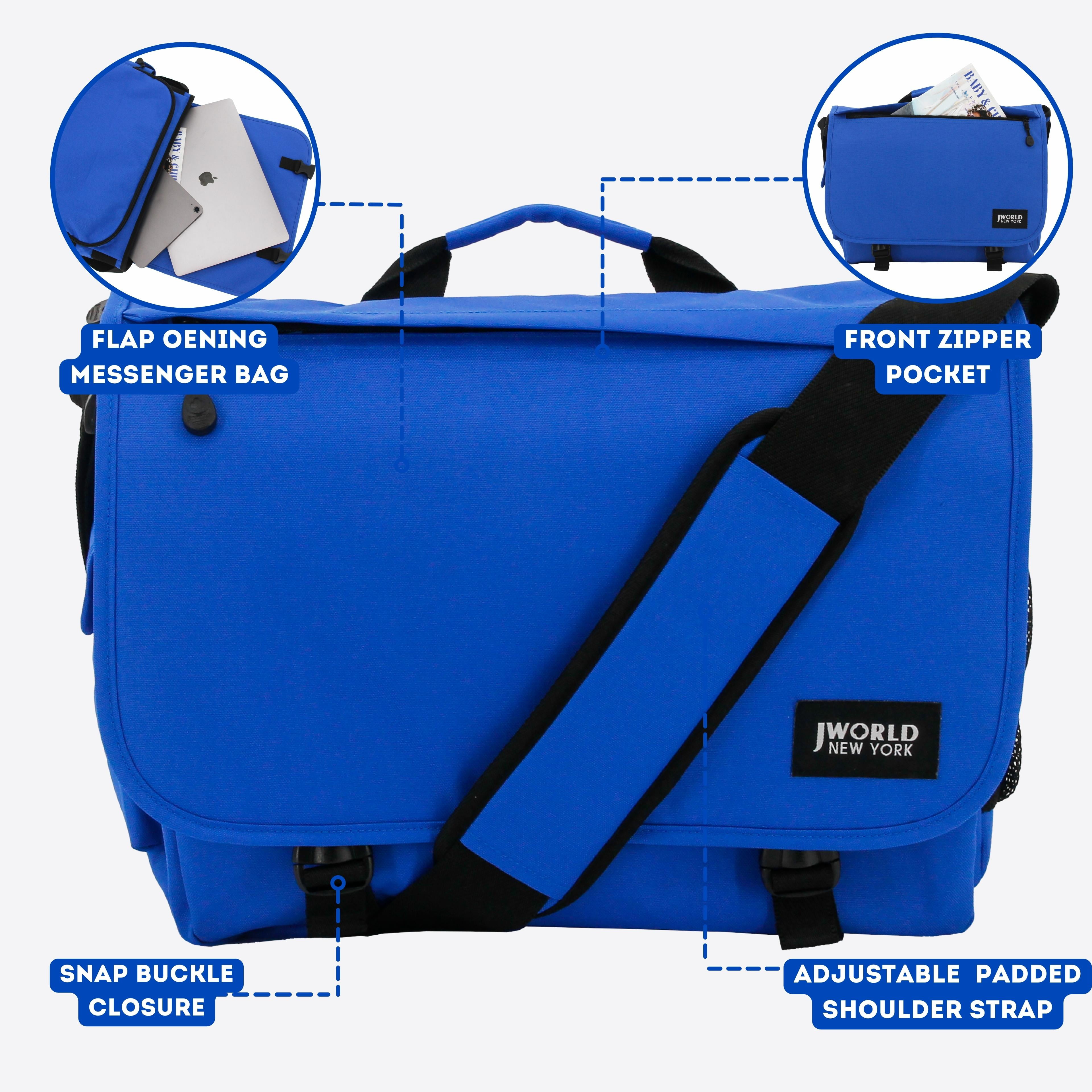 J World Unisex Thomas 16" Messenger Bag With Laptop Sleeve For School And Travel, Cobal Blue