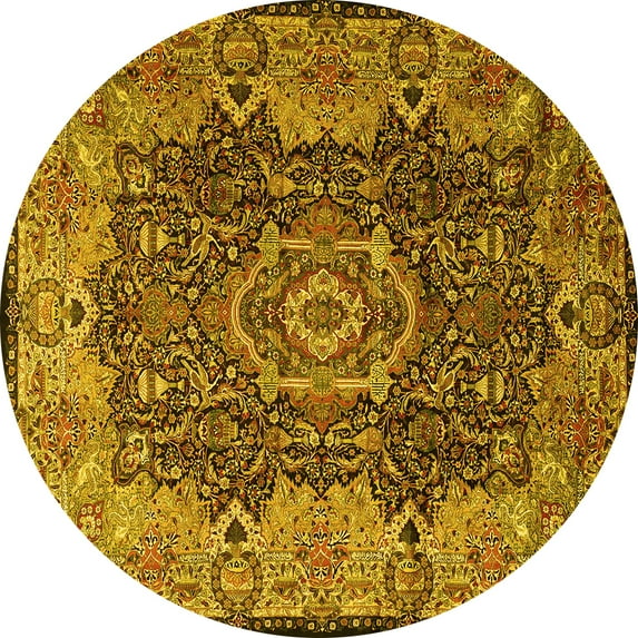 Ahgly Company Machine Washable Indoor Round Persian Yellow Traditional Area Rugs, 8' Round