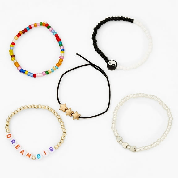 Claire's 5 Piece Stackable Beaded and String Colorful Bracelet Set Dream Big Design for teen