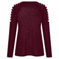 thumbnail image 3 of Moda para mujer, manga larga, cuello redondo, taladro caliente, mangas recortadas, blusa para mujer Pompotops  FGAJ12885, 3 of 5