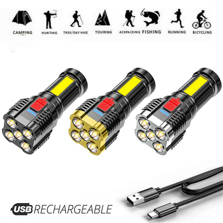 5Led Tourch 9000Lm Super Bright Rechargeable Cob Flashlight Camping Torch 