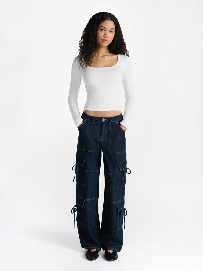 No Boundaries Bow Cargo Jeans, 30.5” Inseam, Women's - Walmart.com