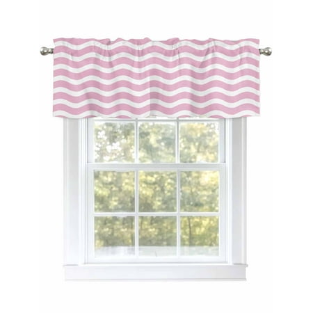 Pink Striped Valances for Windows Rod Pocket Kitchen Valance Curtains - Soft & Washable Small Window Treatment for Living Room Bathroom Water Ripple 54x18inch