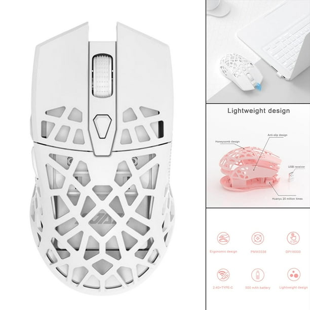 Ratón para juegos 3D Ratón inalámbrico ligero con panal de 500mAh con cable para blanco shamjiam ratón inalámbrico para juegos