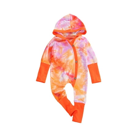 

LisenraIn Newborn Baby Tie-Dye Romper Infant Long Sleeve Hooded Jumpsuit