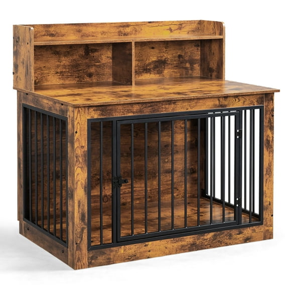 Zimtown 41in Dog Crate Furniture - Wooden Pet Crate End Table with Storage Shelf, Heavy Duty Indoor Pet Cage, Rustic Brown