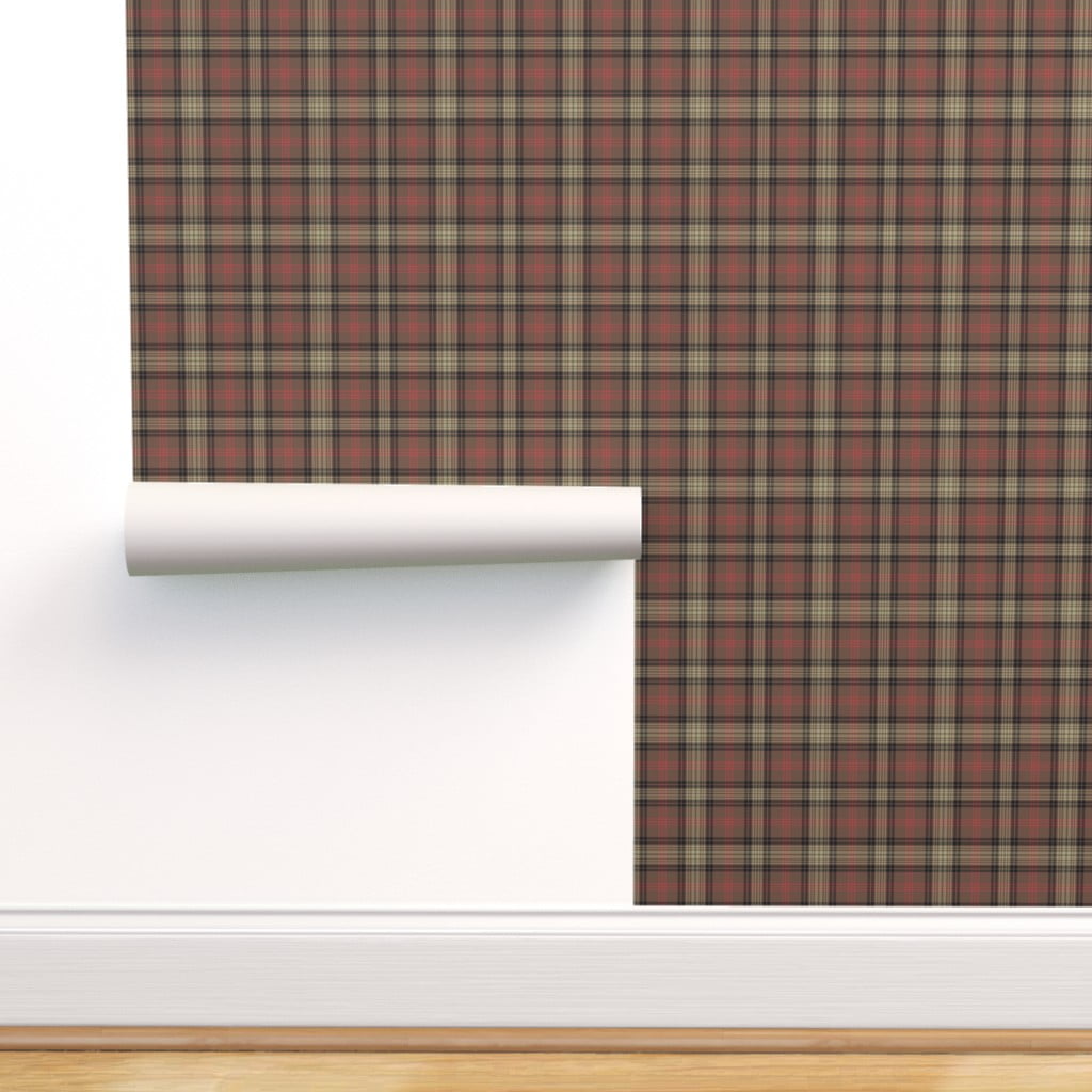 Peel & Stick Wallpaper 3ft x 2ft Hunting Weathered Tartan Scale Gingerbread Brown Red Plaid