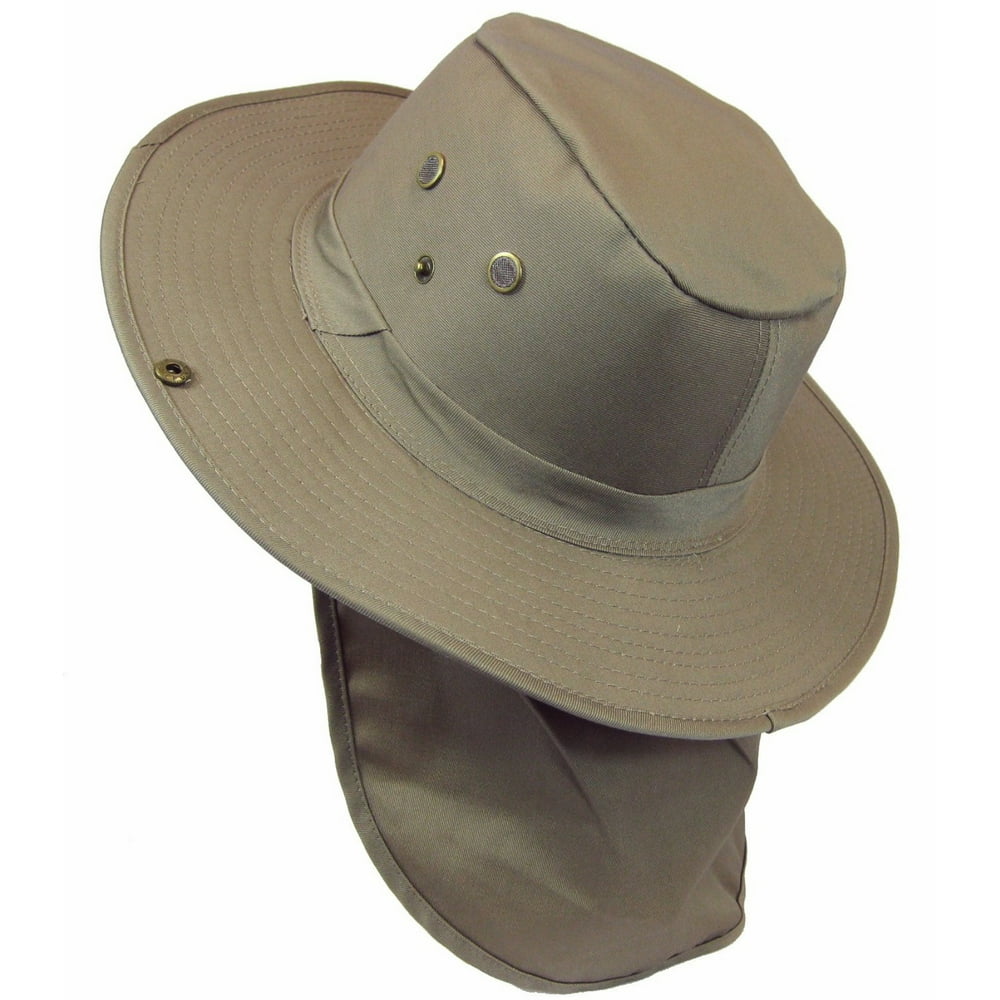 SAFARI Hat/ Boonie in Dark Tan/ Khaki Neck Flap Chin Strap, Fishing