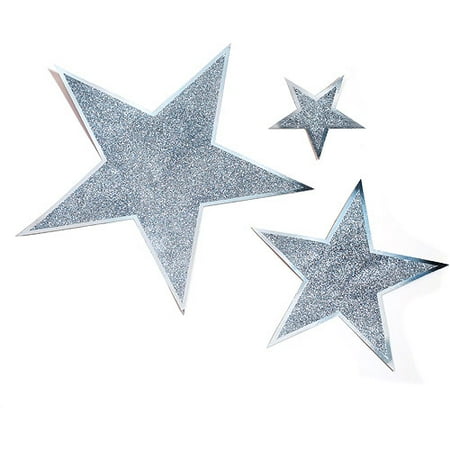 6" Glitter Star Cutouts, Silver