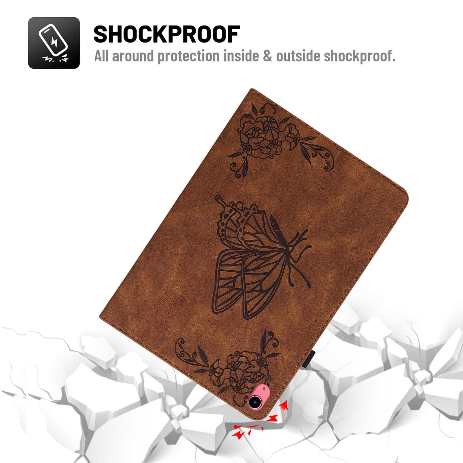 Dteck Smart Folio Case for Apple iPad (10th generation), Embossed Butterfly PU Leather Flip Stand Cover with Card Slots Pencil Holder Auto Wake Sleep Case for iPad 10th Gen 10.9" 2022,Brown