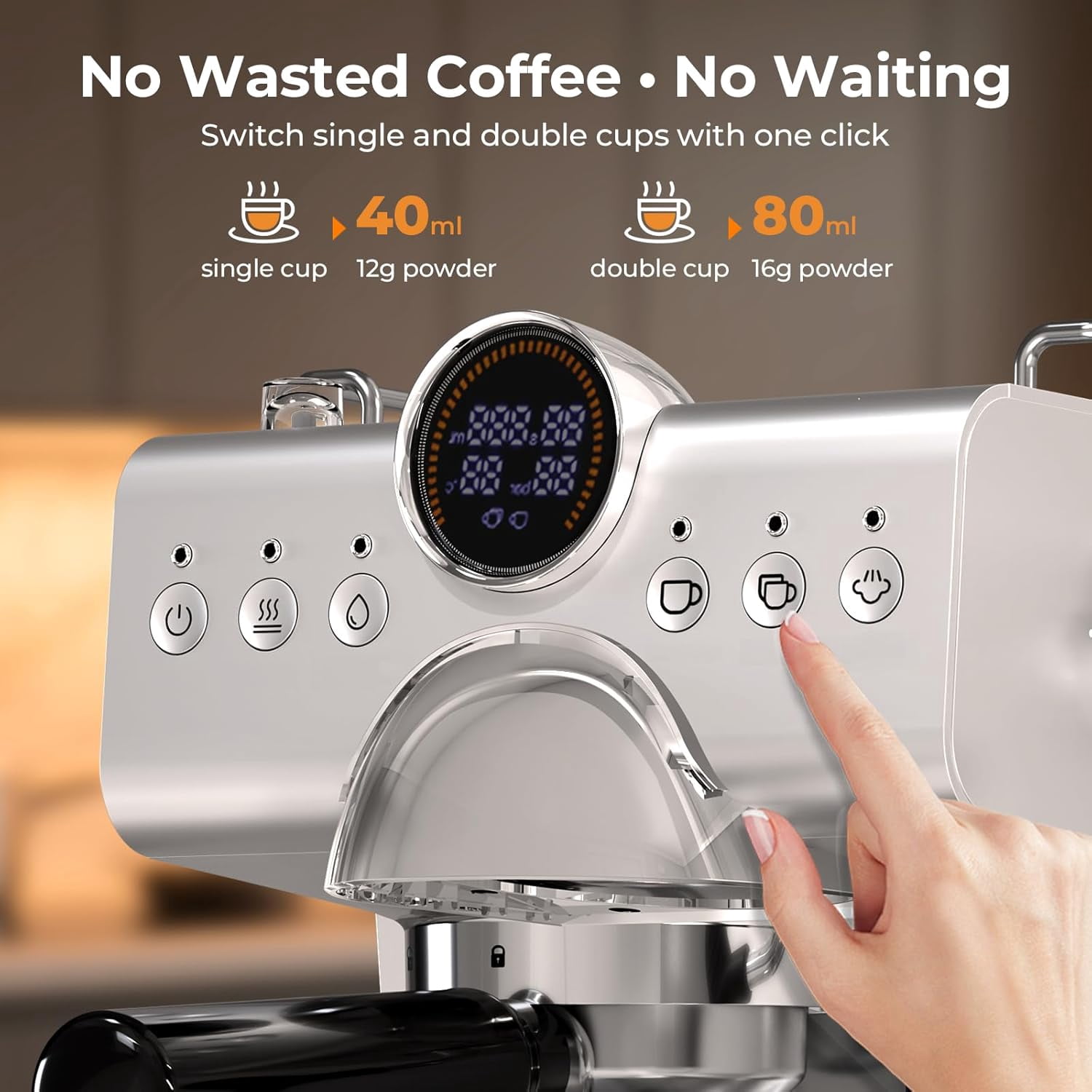 WAA 20 Bar Espresso Machine Hot/Cold Brew,Milk Frother,50oz Tank,LCD Display (Single/Double Cup for Cappuccino/Latte)