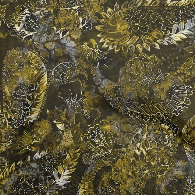 oneOone Tissu Velours Vert Olive Tissu Robe Paisley Tissu Imprimé au Mètre 58 Pouces de Large