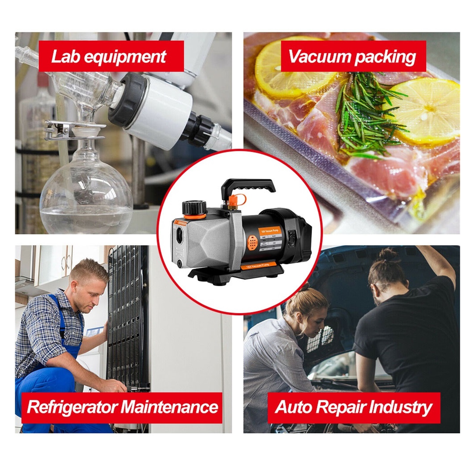 Cordless Refrigerant Vacuum Pump 7CFM 5PA 1/2HP 1/4 Air Inlet For Household Air Conditioning For 18v Battery ,Outstanding Oil Inlet System