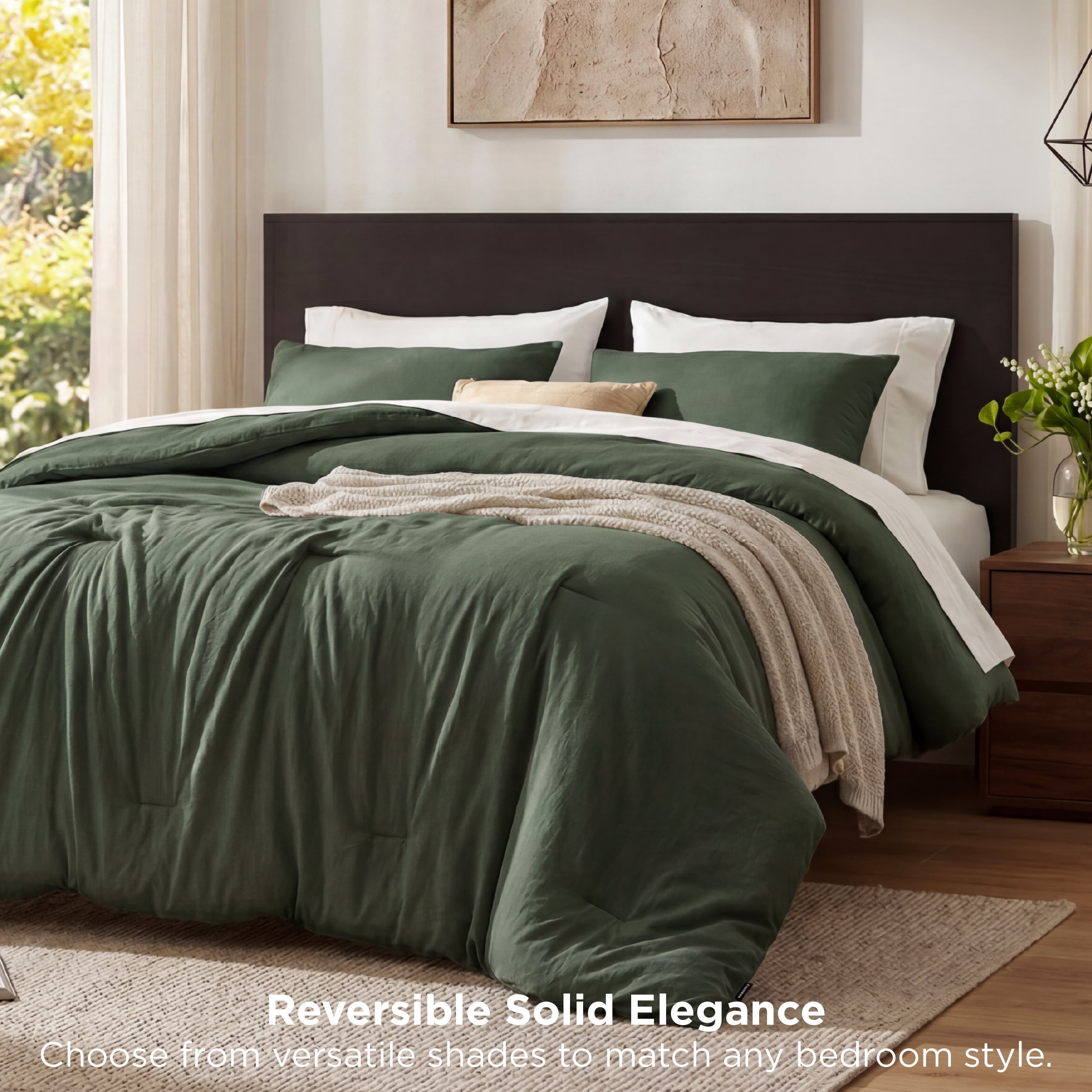 U by Bedsure 3 Pieces Queen Comforter Bedding Sets, Dark Green Bed Comforter Set for All Seasons, 1 Lightweight Prewashed Comforter and 2 Pillowcases