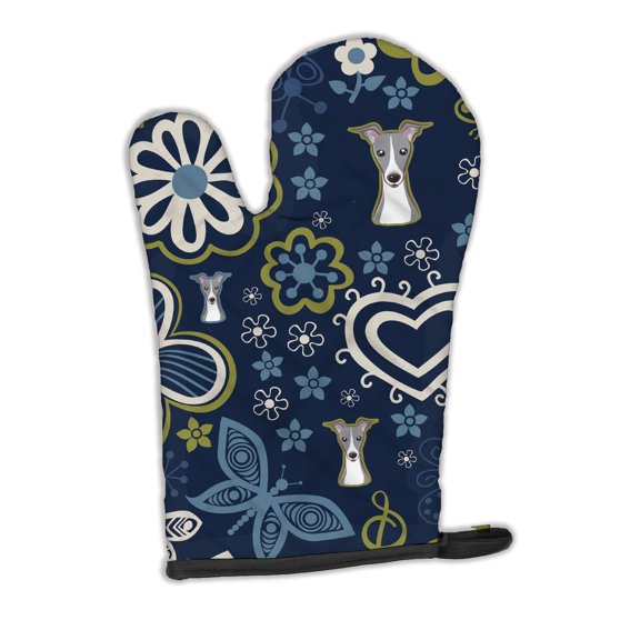 Carolines Treasures BB5087OVMT Blue Flowers Italian Greyhound Oven Mitt Large multicolor