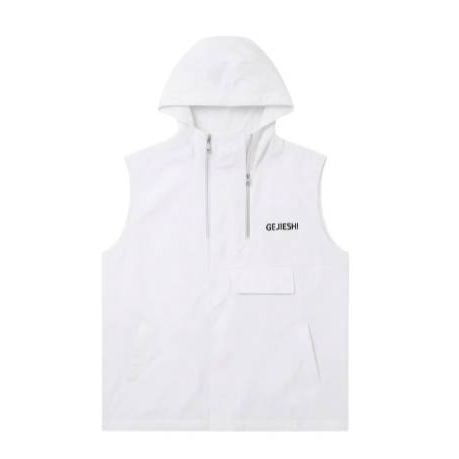 Men's Cycling Running Vest Sleeveless Jacket Windbreakers with Hood - Windproof, Breathable,Loose Big and Tall Size M-4XL White