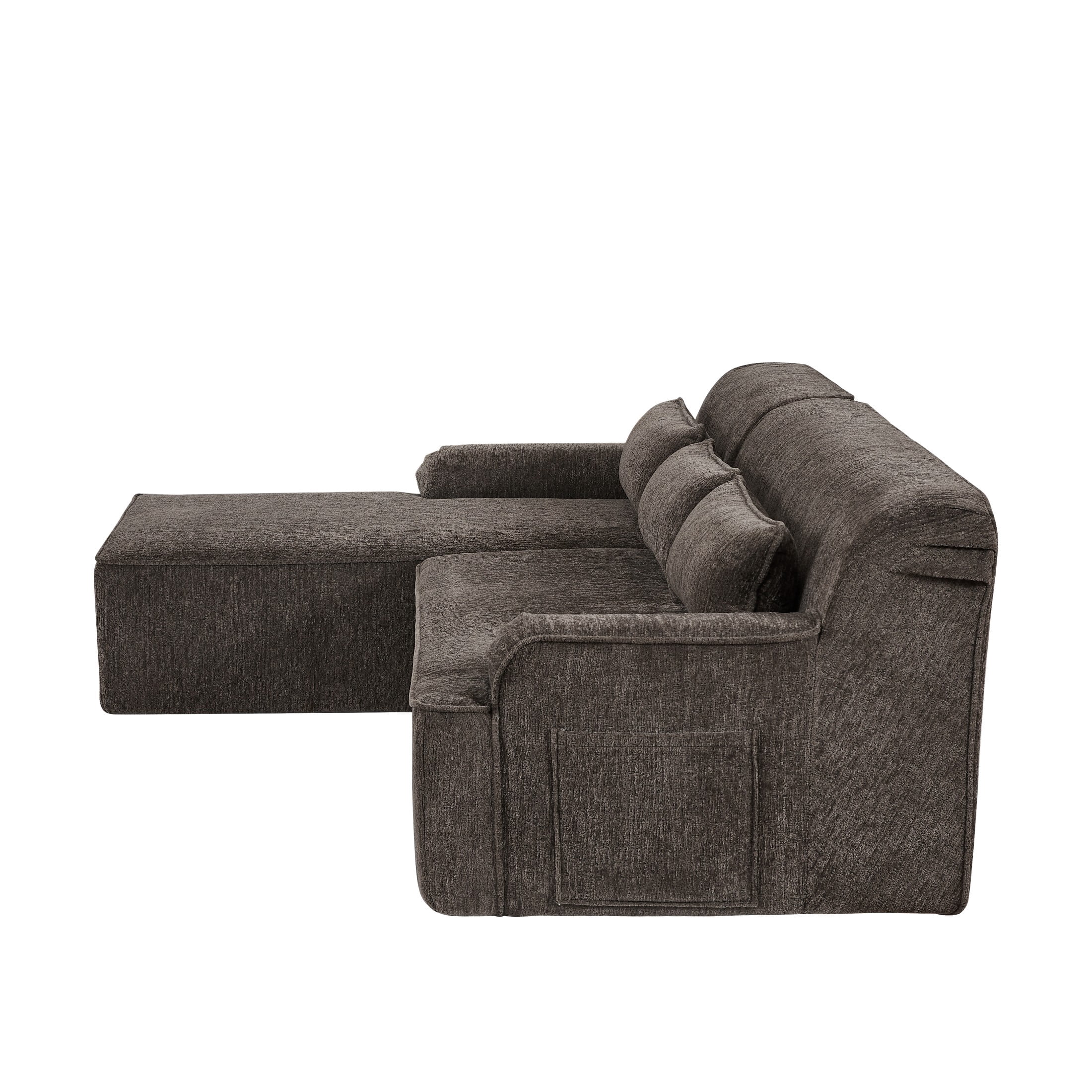 Aukfa 2-Piece Modular Chenille Sectional Sofa, 26.5" Deep Seat, No Assembly, Right Chaise, Brown