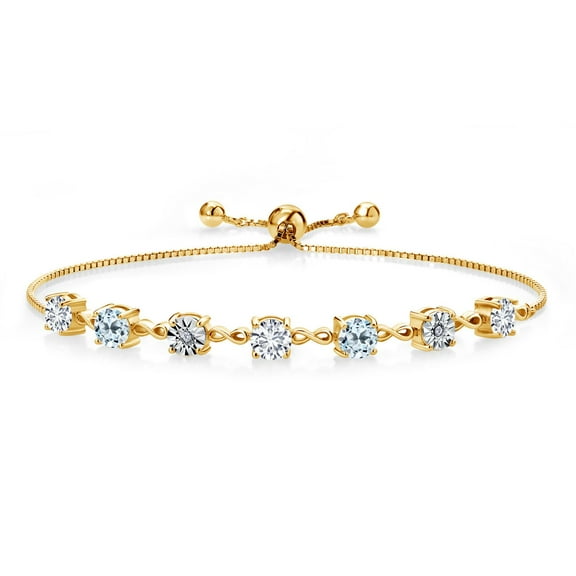 Gem Stone King 2.91 Ct and E-F Lab Grown Diamond Sky Blue Topaz 18K Yellow Gold Plated Silver Tennis Bracelet for Women (Fully Adjustable up to 9 inch)