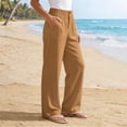 thumbnail image 5 of Miluxas Women's Solid Work Dress Pants Wide Leg High Elastic Waisted formal Business Trousers Long Straight Suit Pants with Pockets Brown, 5 of 8