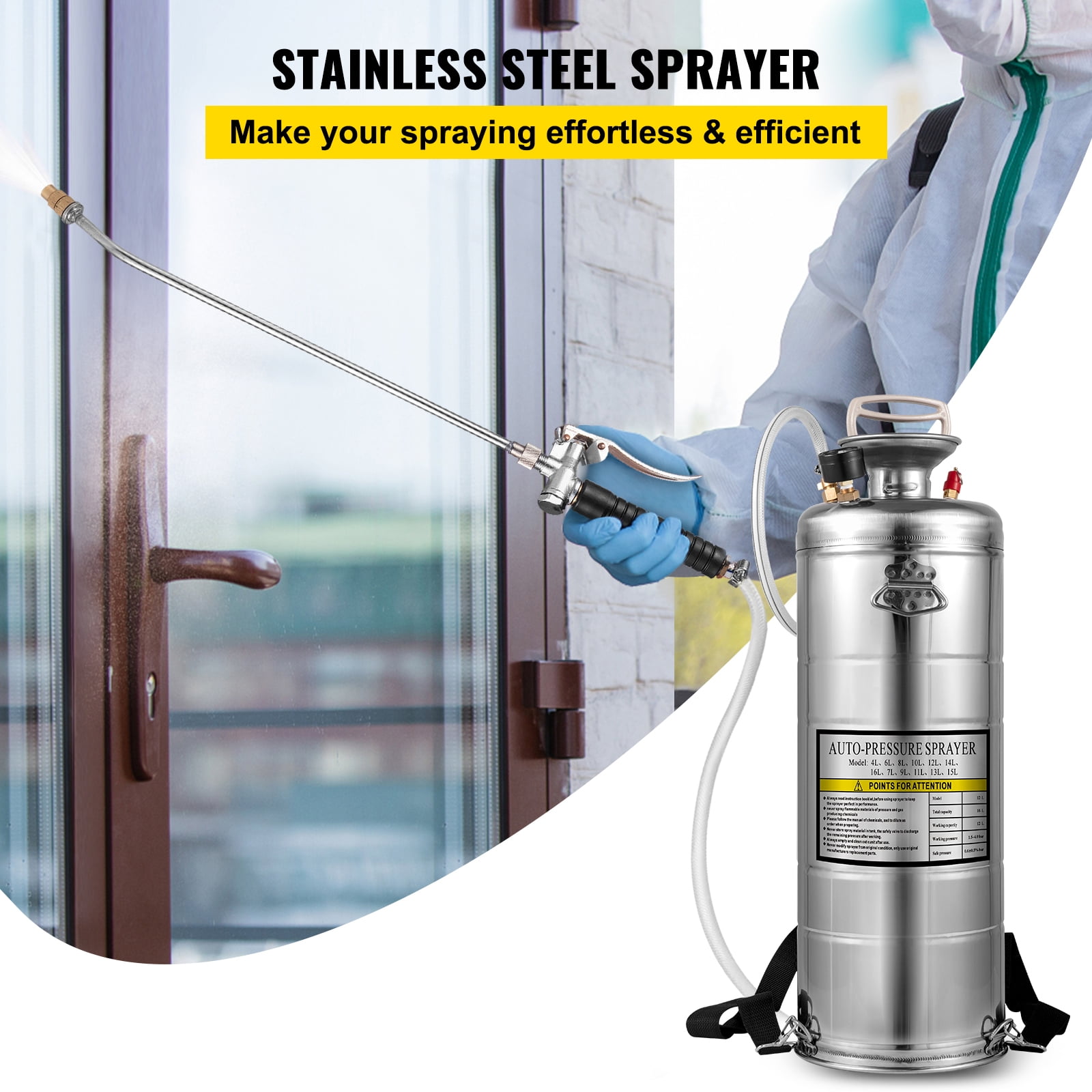 SKYSHALO 3.5Gal Stainless Steel Sprayer Hand Pump, with Pressure Gauge & Safety Valve