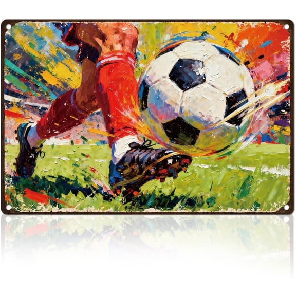 Soccer Sports Tin Sign Retro Metal Wall Decor 8 x 12 Vintage Graffiti Style Colorful Wall Art Poster for Home Room Bar Cafe Outdoor Bedroom Gym Man Cave