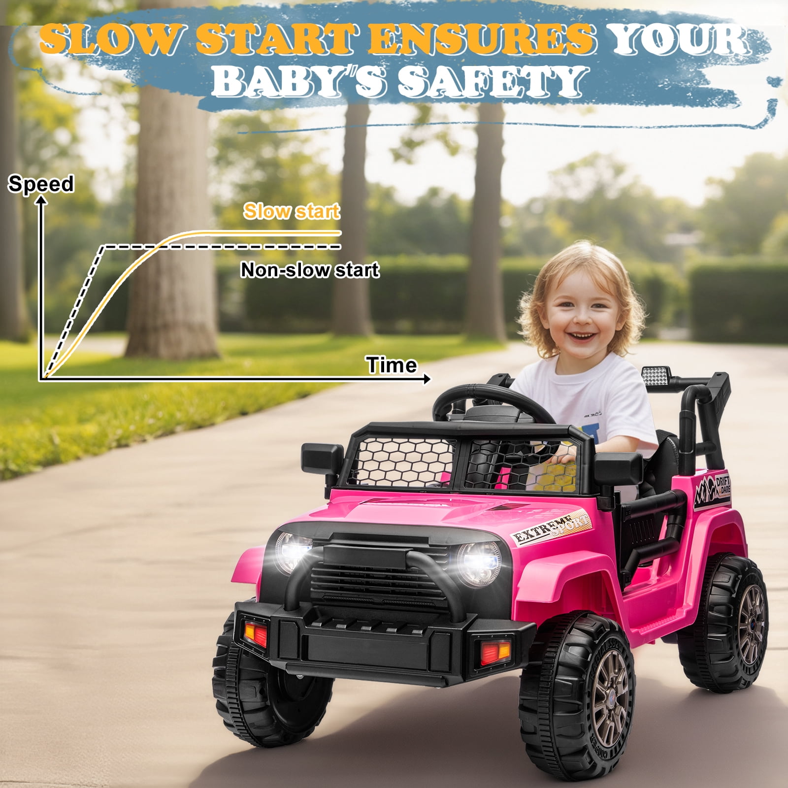 Ktaxon 12V Kids Electric Ride on Car, Battery Powered Ride on Toys Truck with Remote Control, Electric Car for Kids w/Bluetooth & Lights, Pink