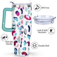 thumbnail image 3 of 40oz Fashion Leopard Pattern Stainless Steel Flip Straw Tumbler Spill Proof Travel Cup Double Wall Vacuum Insulated Coffee Mug with Top Handle, 3 of 6